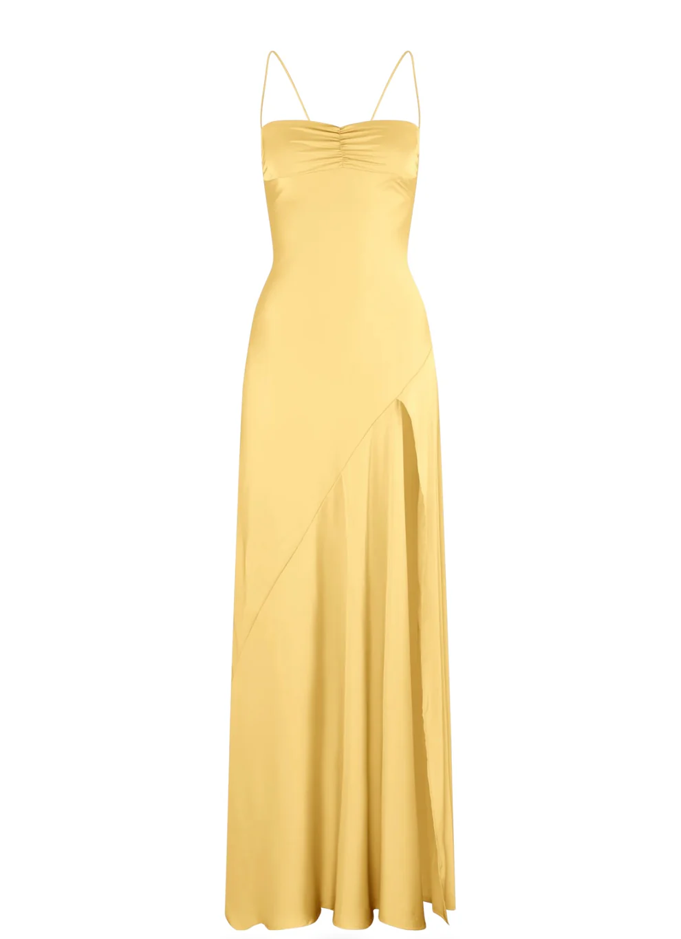 Spaghetti Strps Yellow Slit Long Classy Prom Dress