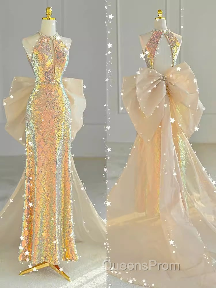 Sparkle A Line Scoop Neckline Sequin Gold Long Evening Prom Dress