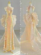 Sparkle A Line Scoop Neckline Sequin Pink Long Classy Prom Dress