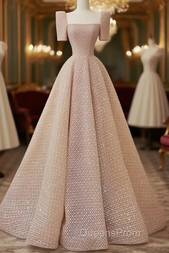 Sparkle A Line Square Neckline Sequin Pink Long Evening Prom Dress Main image