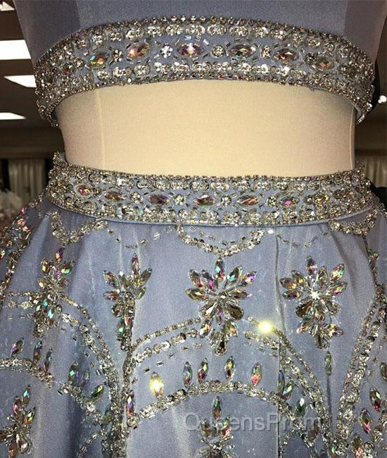 Sparkle Blue Two Pieces Beads Sequin Short Evening Prom Homecoming Dress Secondary image