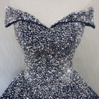 Sparkle Navy Blue Off Shoulder Ball Party Dress,Red Black Beaded Prom Dresses