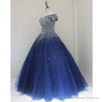 Sparkle Navy Blue Off Shoulder Ball Party Dress,Red Black Beaded Prom Dresses