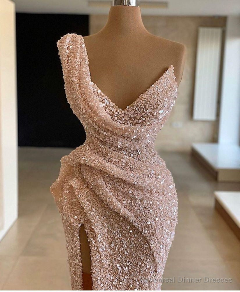 Sparkle One shoulder Sleeveless Sequined Mermaid Prom Party Gowns Secondary image