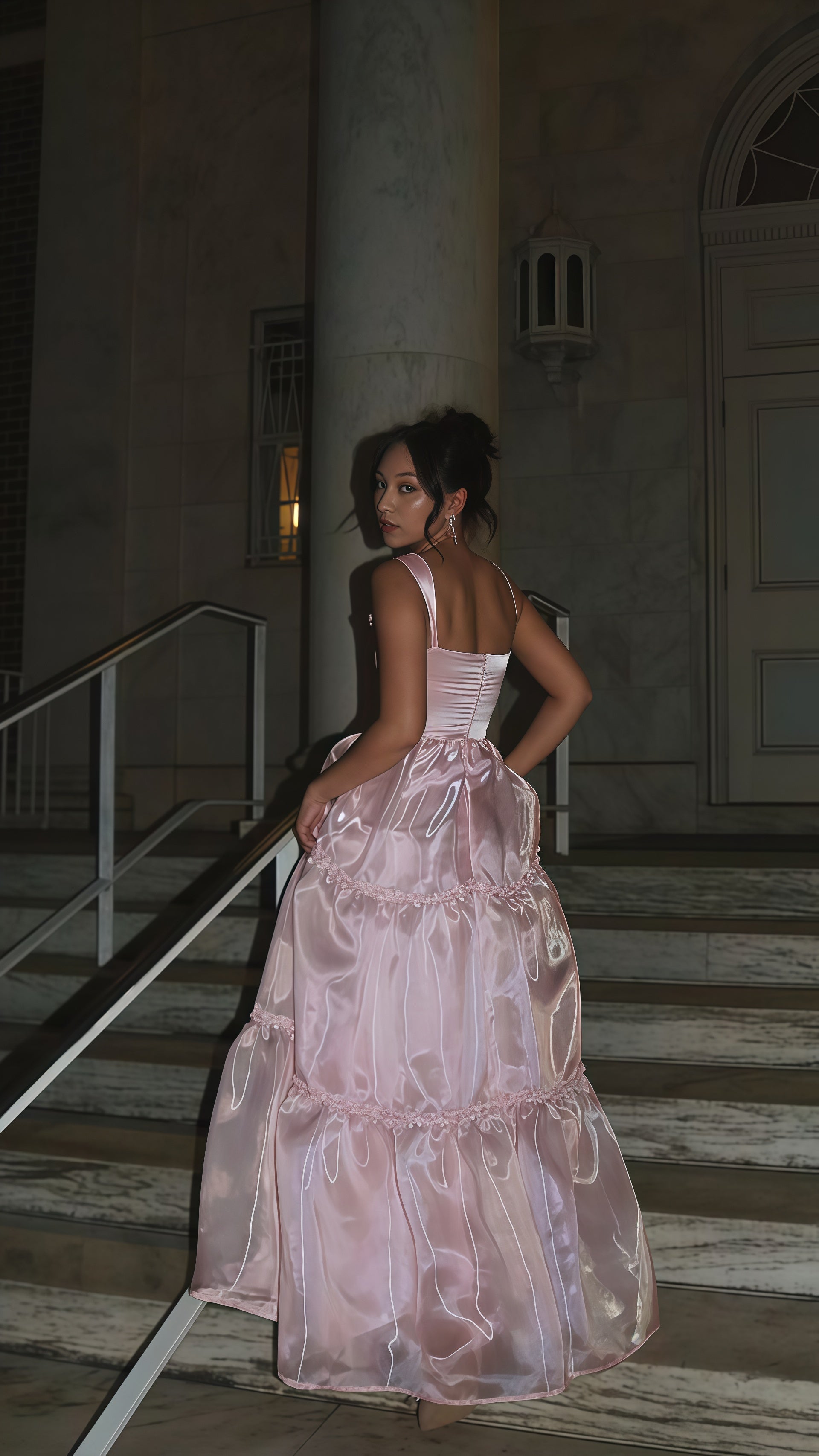 Sparkle Pink Organza A-Line Classy Prom Dress, Floor Length Classy Evening Party Dress Secondary image