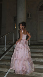 Sparkle Pink Organza A-Line Classy Prom Dress, Floor Length Classy Evening Party Dress