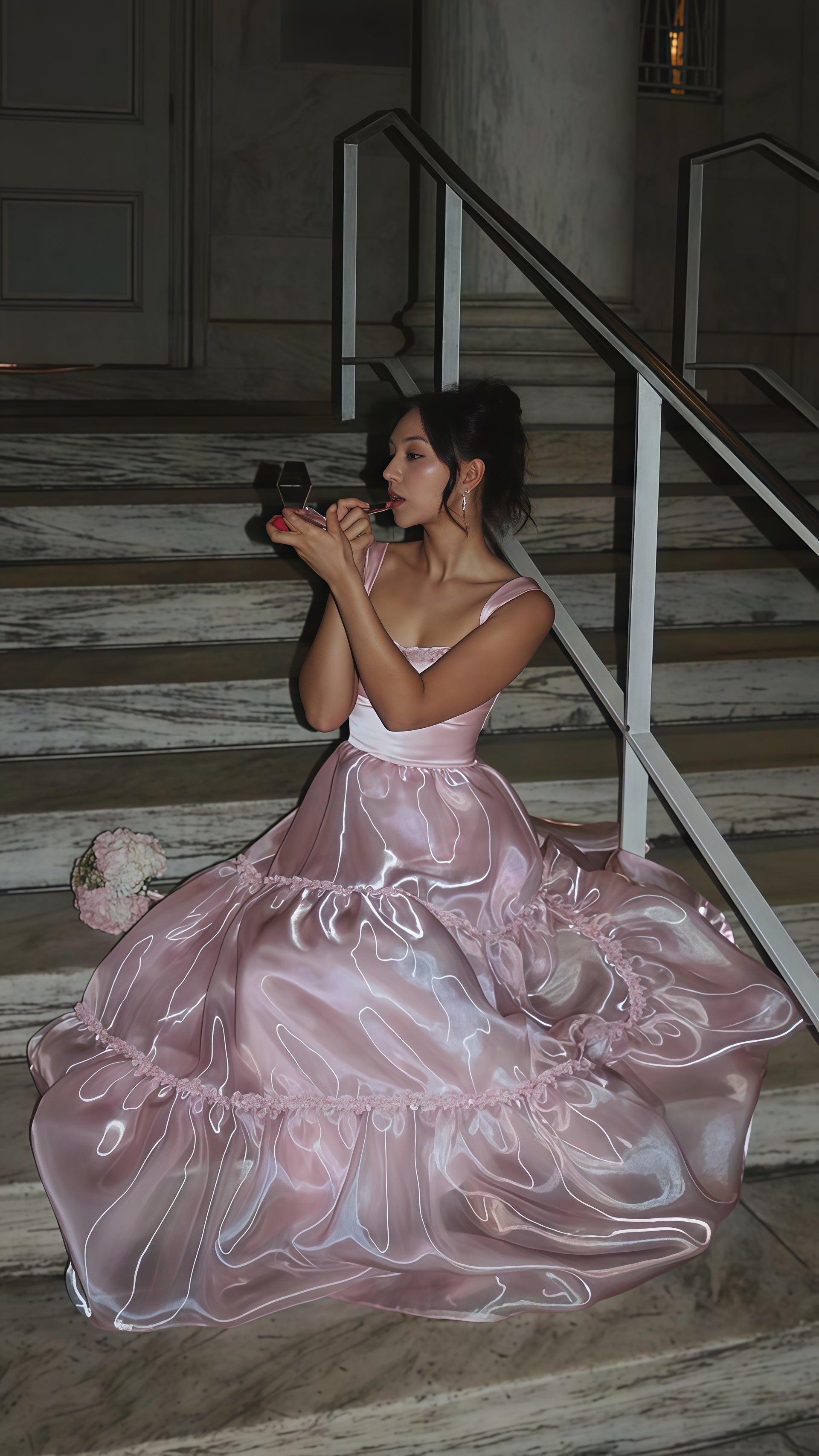 Sparkle Pink Organza A-Line Classy Prom Dress, Floor Length Classy Evening Party Dress