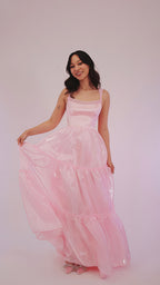 Sparkle Pink Organza A-Line Classy Prom Dress, Floor Length Classy Evening Party Dress