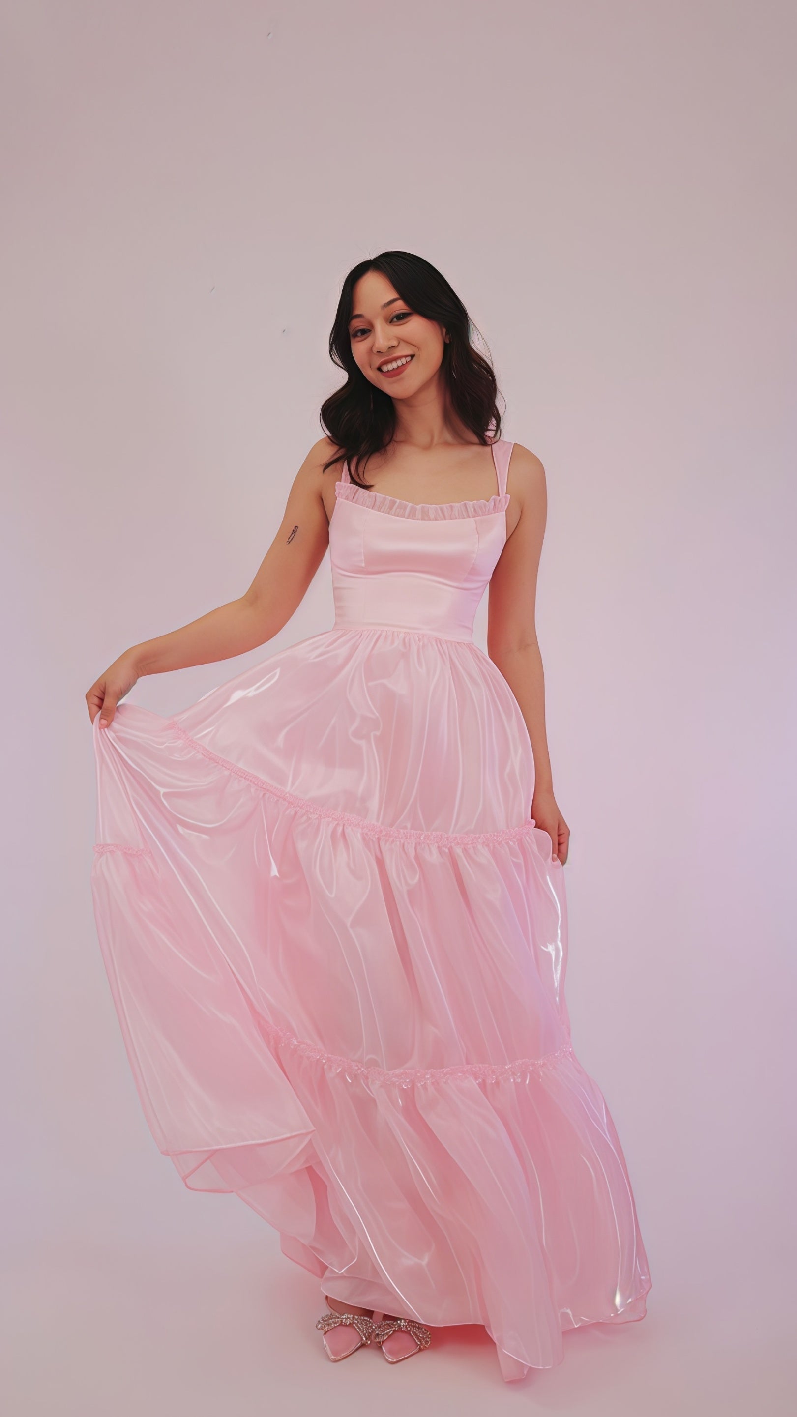 Sparkle Pink Organza A-Line Classy Prom Dress, Floor Length Classy Evening Party Dress