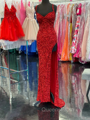 Sparkle Red Bodycon Sequined Long Evening Prom Dress