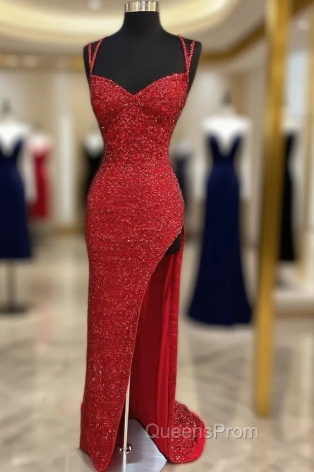 Sparkle Red Bodycon Sequined Long Evening Prom Dress Main image