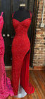 Sparkle Red Bodycon Sequined Long Classy Prom Dress