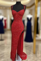 Sparkle Red Bodycon Sequined Long Evening Prom Dress