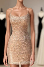 Sparkle Straps Tight Peach Sequins Short Homecoming Dress