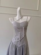 Sparkling A-Line Strap Sequined Tassel Tulle Long Classy Prom Dress