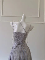 Sparkling A-Line Strap Sequined Tassel Tulle Long Classy Prom Dress