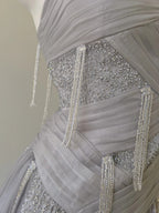 Sparkling A-Line Strap Sequined Tassel Tulle Long Classy Prom Dress