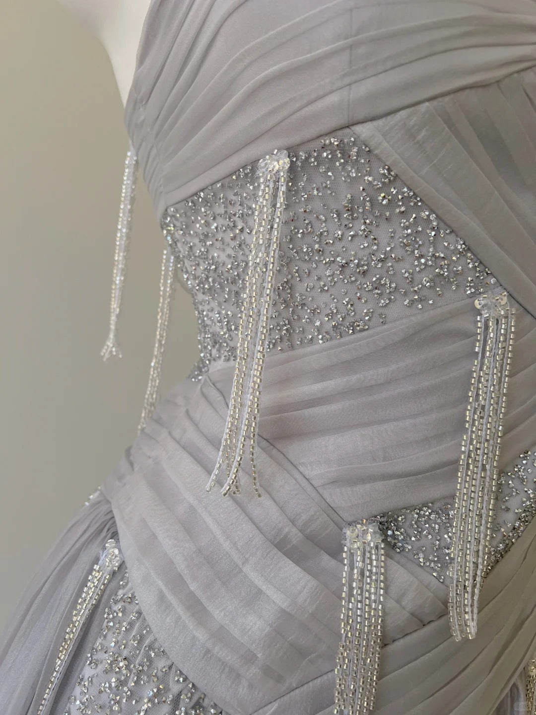 Sparkling A-Line Strap Sequined Tassel Tulle Long Classy Prom Dress