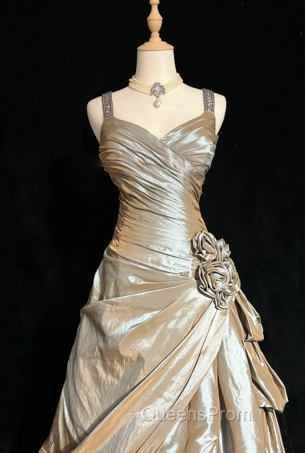 Sparkling A-Line V-Neck Satin Backless Long Evening Prom Dress Evening Dress Graduation Evening Prom Dress Secondary image