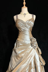 Sparkling A-Line V-Neck Satin Backless Long Evening Prom Dress Evening Dress Graduation Evening Prom Dress