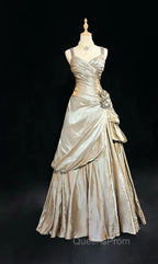 Sparkling A-Line V-Neck Satin Backless Long Evening Prom Dress Evening Dress Graduation Evening Prom Dress
