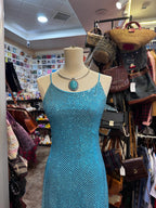 Sparkling Blue Crossback Sequined Long Classy Prom Dress