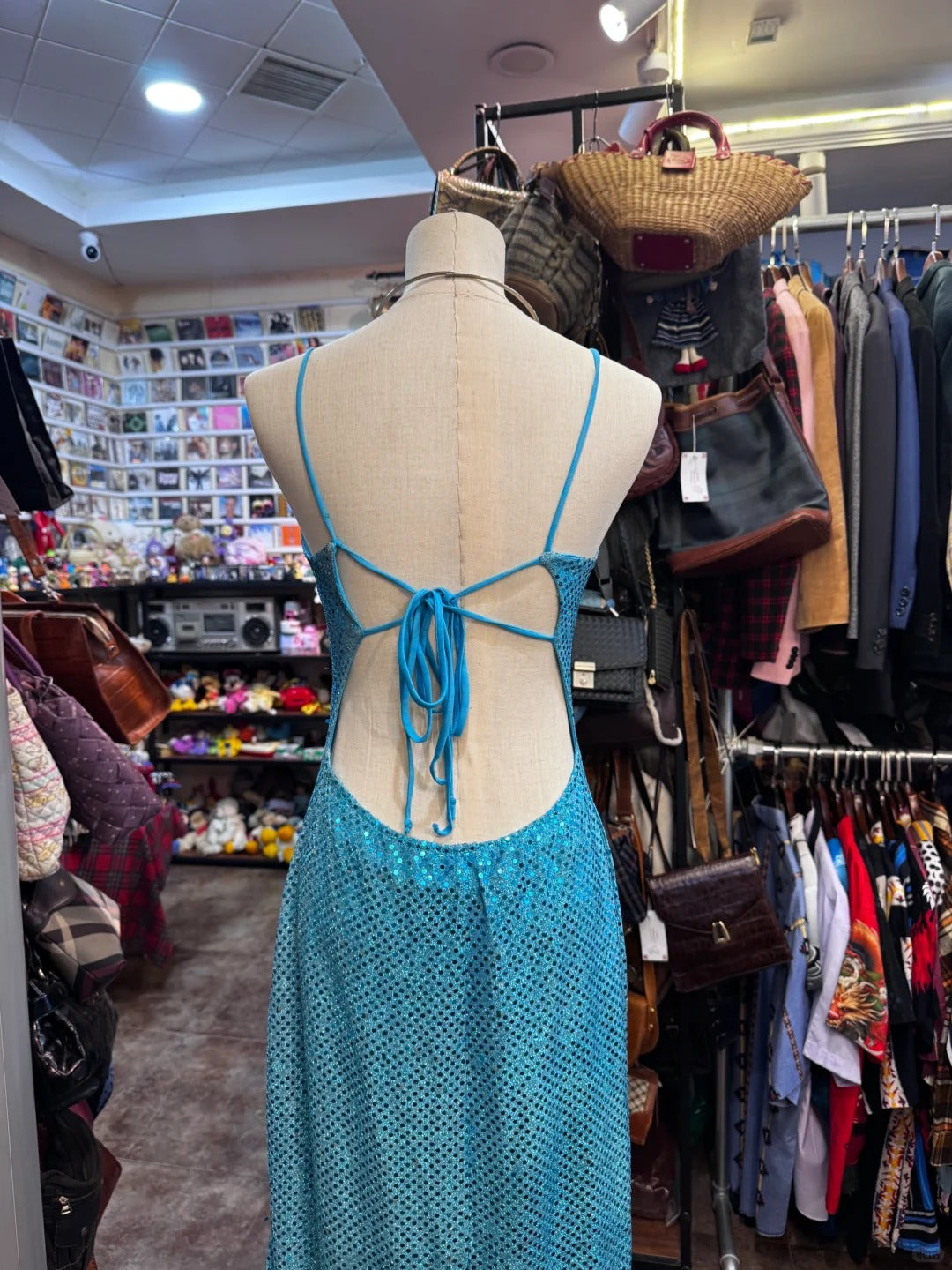 Sparkling Blue Crossback Sequined Long Classy Prom Dress