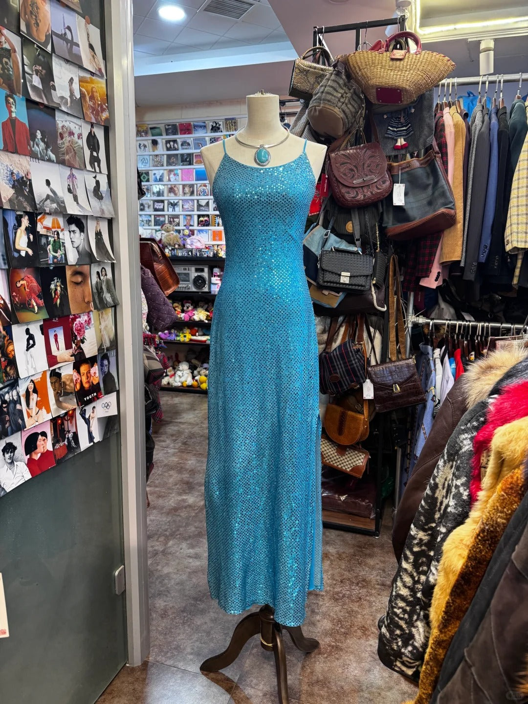 Sparkling Blue Crossback Sequined Long Classy Prom Dress Main image