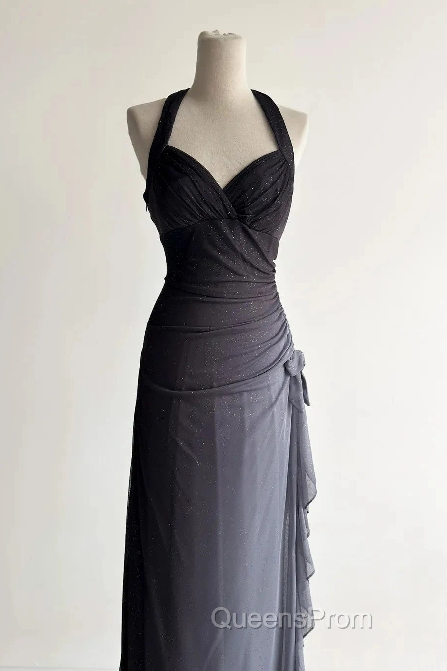 Sparkling Gradient Dark Gray Halter Neck Ruffle Sheath Evening Prom Dress Birthday Dress Secondary image