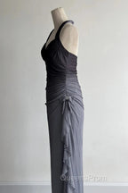 Sparkling Gradient Dark Gray Halter Neck Ruffle Sheath Evening Prom Dress Birthday Dress