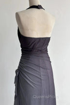 Sparkling Gradient Dark Gray Halter Neck Ruffle Sheath Evening Prom Dress Birthday Dress