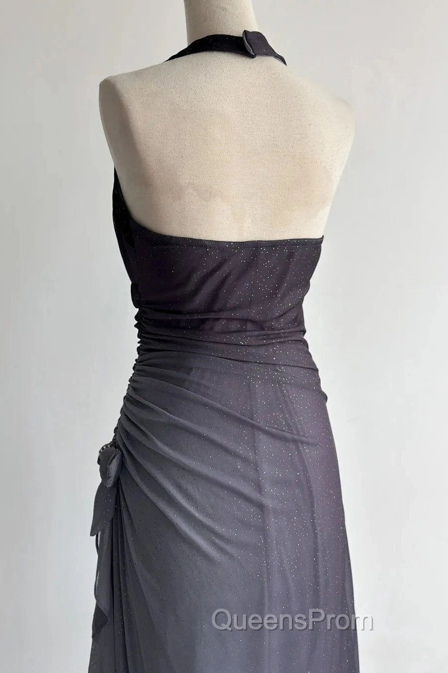 Sparkling Gradient Dark Gray Halter Neck Ruffle Sheath Evening Prom Dress Birthday Dress