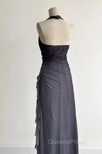 Sparkling Gradient Dark Gray Halter Neck Ruffle Sheath Evening Prom Dress Birthday Dress