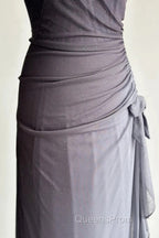 Sparkling Gradient Dark Gray Halter Neck Ruffle Sheath Evening Prom Dress Birthday Dress