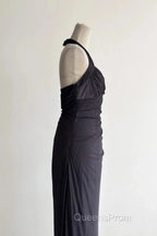 Sparkling Gradient Dark Gray Halter Neck Ruffle Sheath Evening Prom Dress Birthday Dress