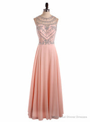 Sparkling Ombre Chiffon Beaded Baby Pink Long Cheap Prom Dresses A Line Zipper-Up
