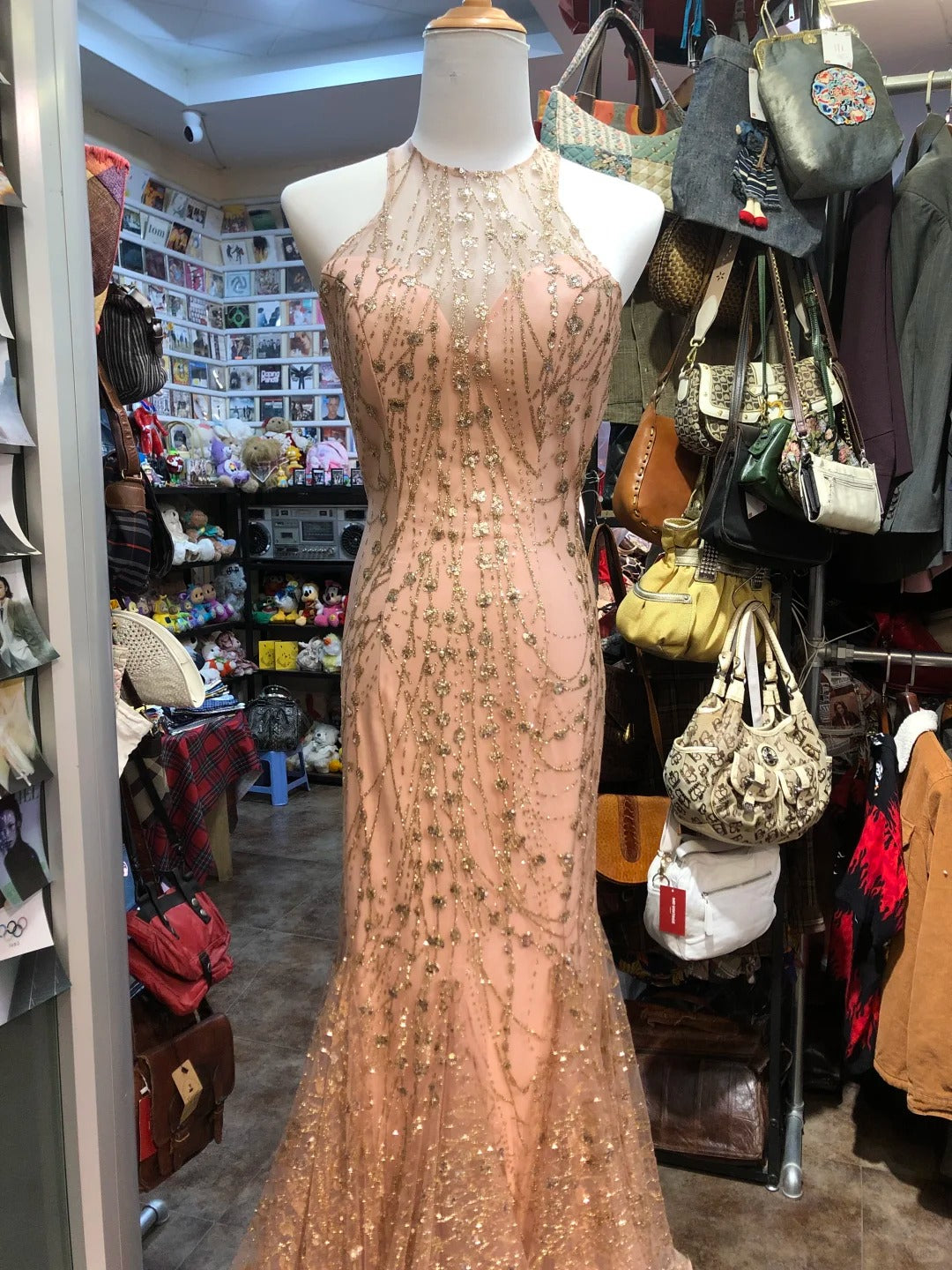 Sparkling Pink Mermaid Halter Neck Crossback Backless Tulle Long Classy Prom Dress