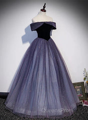 Sparkling Purple Gradient Tulle Off Shoulder A-Line Purple Evening Dress Evening Prom Dress