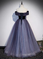 Sparkling Purple Gradient Tulle Off Shoulder A-Line Purple Evening Dress Evening Prom Dress Elegant