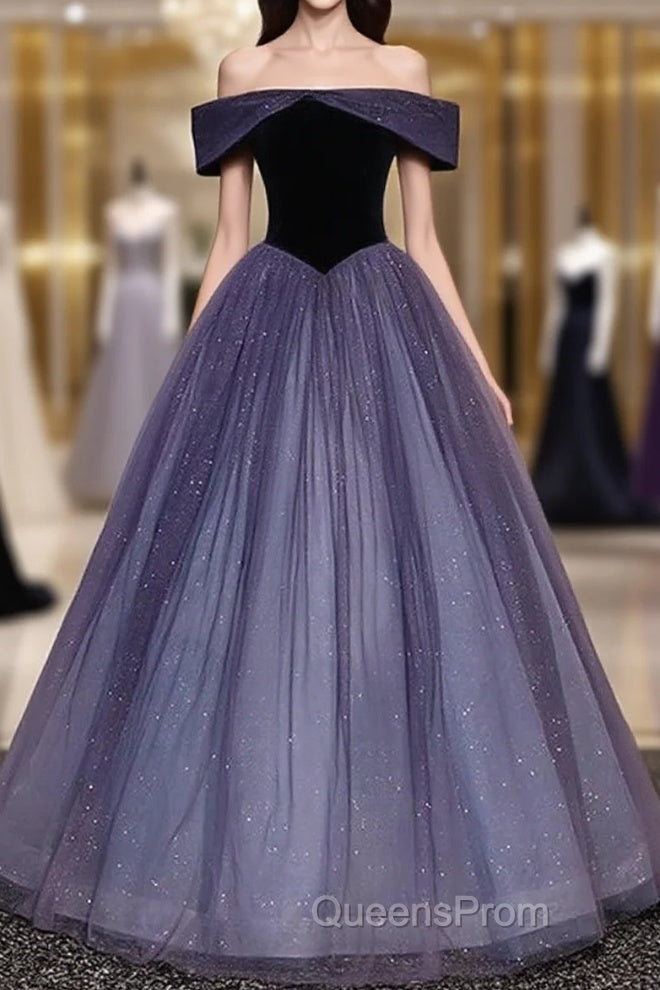 Sparkling Purple Gradient Tulle Off Shoulder A-Line Purple Evening Dress Evening Prom Dress Elegant Main image