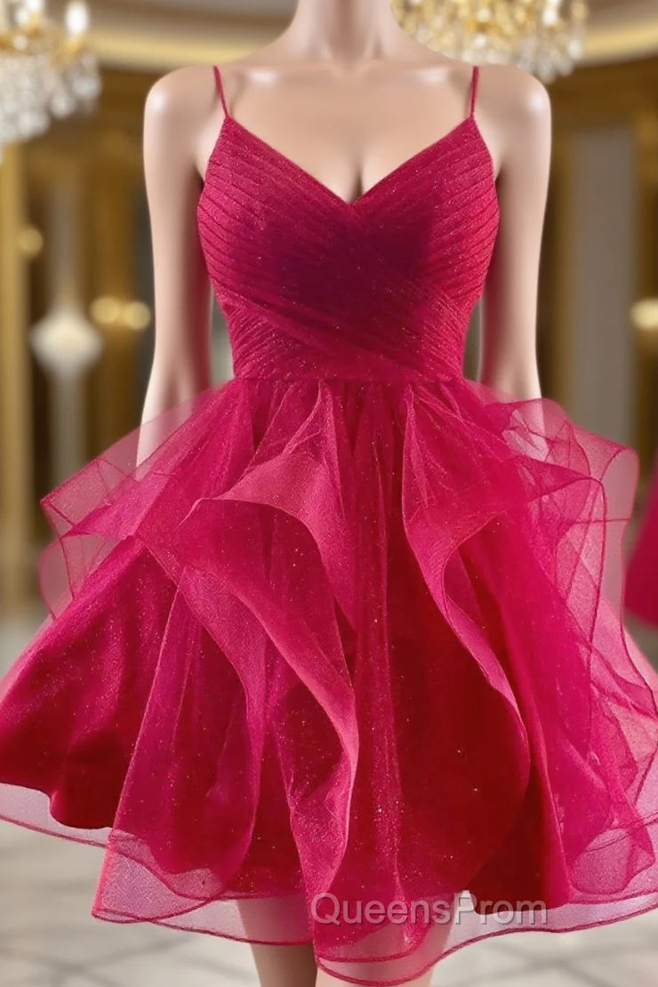 Sparkling Red Homecoming Dress with Straps Main image