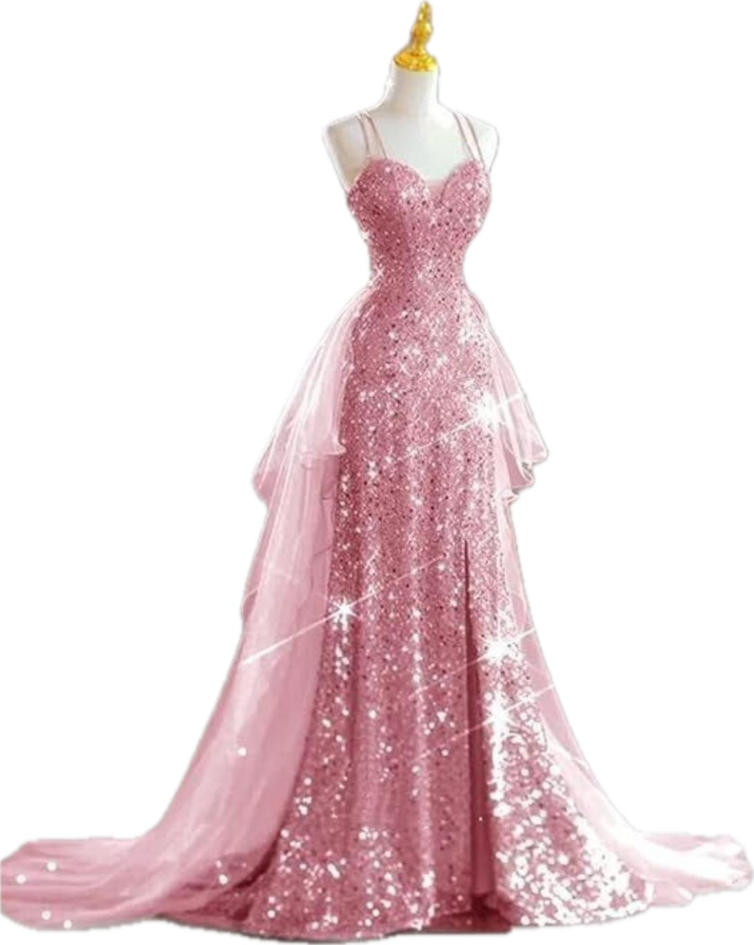Sparkling Rose Gold Mermaid Slit Train Sequined Classy Prom Dress