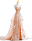 Sparkling Rose Gold Mermaid Slit Train Sequined Classy Prom Dress