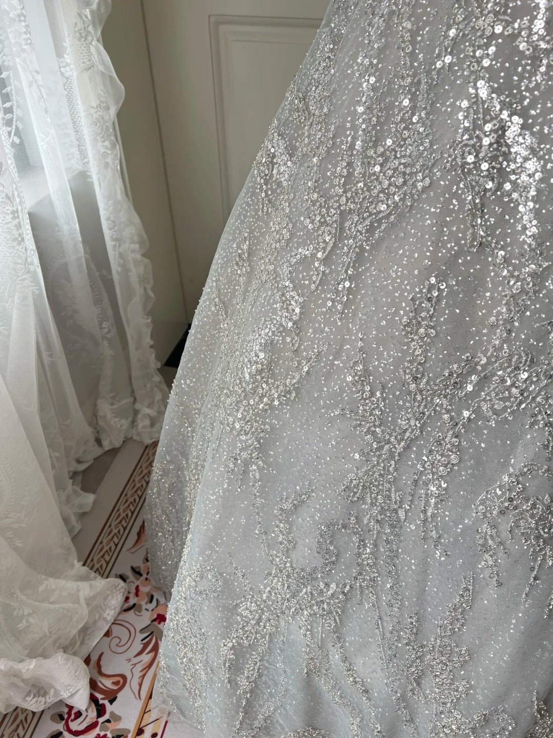 Sparkling Silver-Grey Strapless Sequined Ball Gown Prom Dress