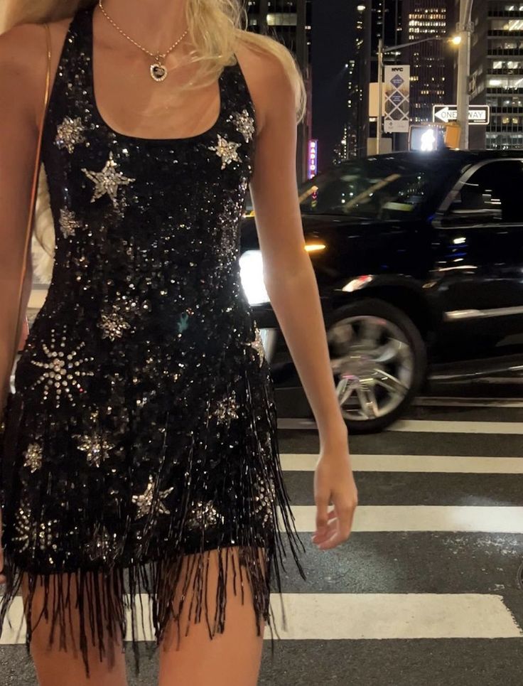 Sparkling Tassel Square Neck Star Sequin Open Back Homecoming Dress Main image