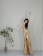 Sparkling Yellow Mermaid Deep V Halter Neck Slit Sequined Long Classy Prom Dress