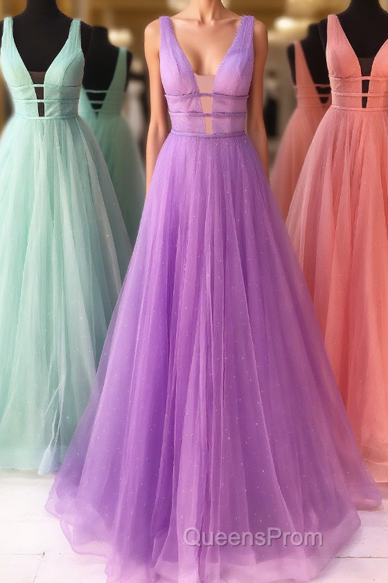 Sparkly A Line V Neck and V Back Evening Prom Dress with Thin Belt, Formal Graduation Evening Dress Main image