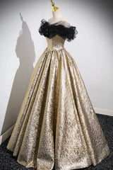 Sparkly Black And Gold Glitter Evening Prom Dress Ball Gown, Off The Shoulder Evening Party Dress