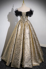 Sparkly Black And Gold Glitter Evening Prom Dress Ball Gown, Off The Shoulder Evening Party Dress