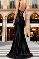 Sparkly Black Floral Spaghetti Straps Mermaid Long Evening Prom Dress with Slit